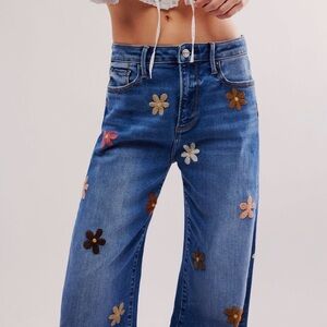 Floral Embroidered Blue Jeans